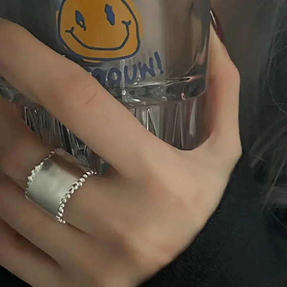 925 Sterling Silver Minimalist Chunky Statement Ring Dainty Bead Cross Ring - Picture 3 of 5